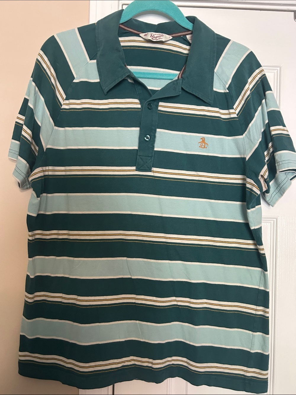 Original Penguin Green & Light Blue Striped Polo Shirt